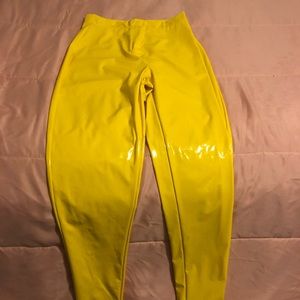 Yellow latex high rise pants